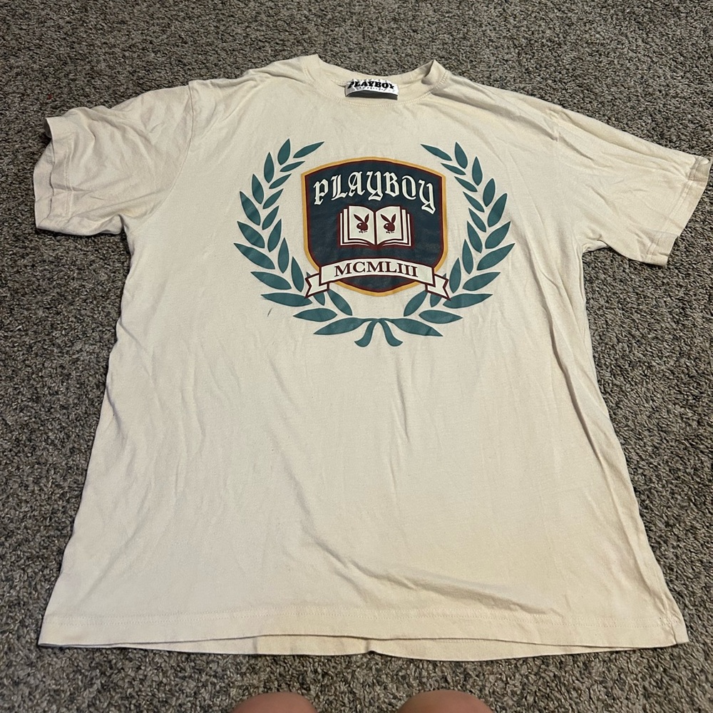 PLAYBOY Beige Crest Graphic Tee